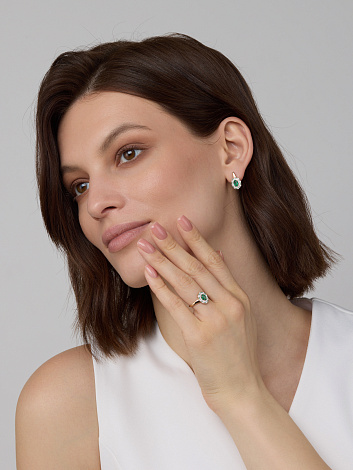 Серьги из красного золота с камнями Бриллиант, Изумруд