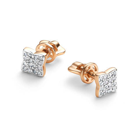 Серьги Пусеты из красного золота с камнями Бриллиант