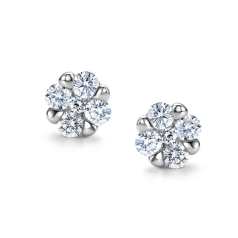 Серьги Пусеты из белого золота с камнями Бриллиант