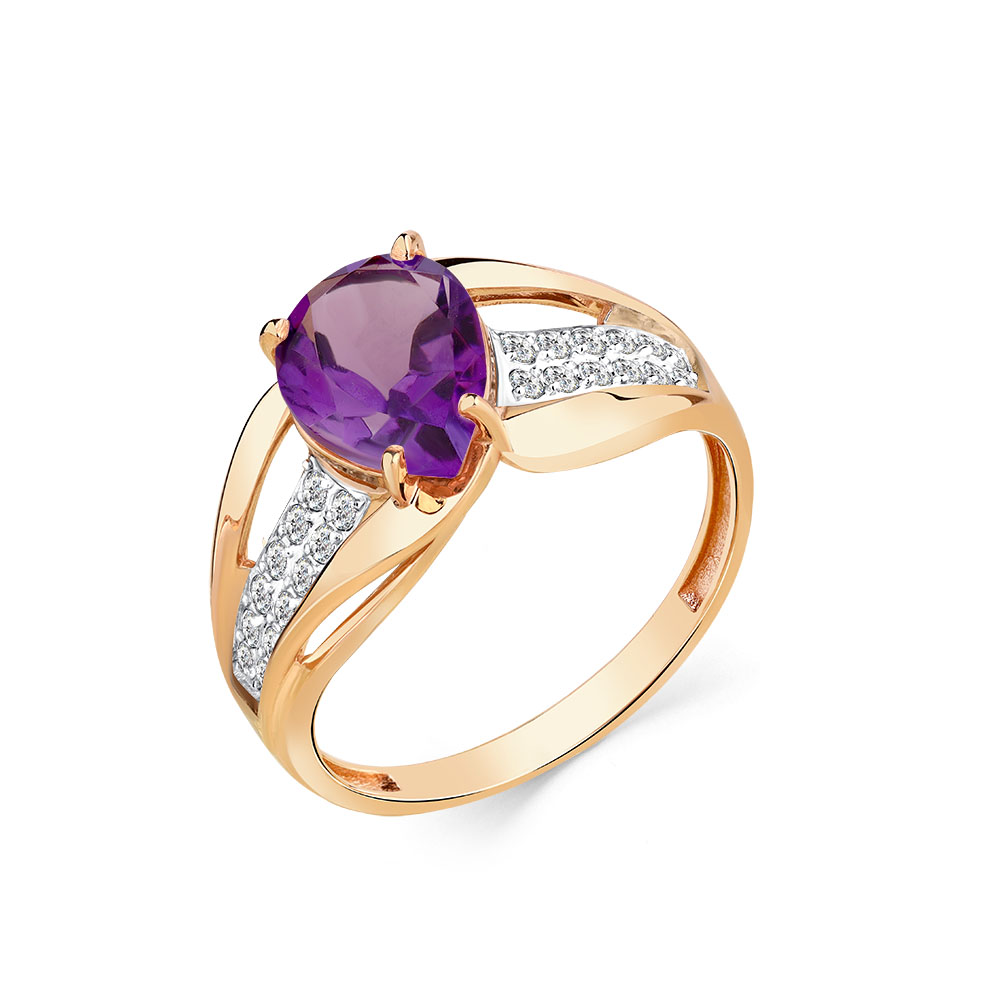 Inel din aur roșu cu pietre Cubic Zirconia Incolor, Ametist