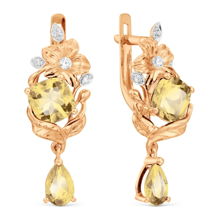 Cercei Suspendați din aur roșu cu Cubic Zirconia Incolor, Citrin