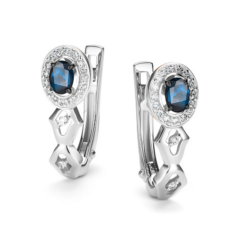Cercei din aur alb cu pietre Diamant, Safir