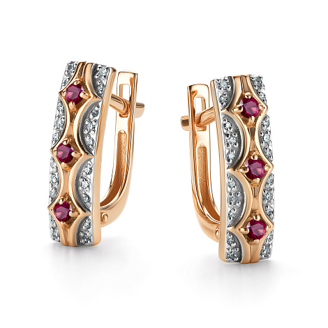Cercei din aur roșu cu pietre Diamant, Rubin