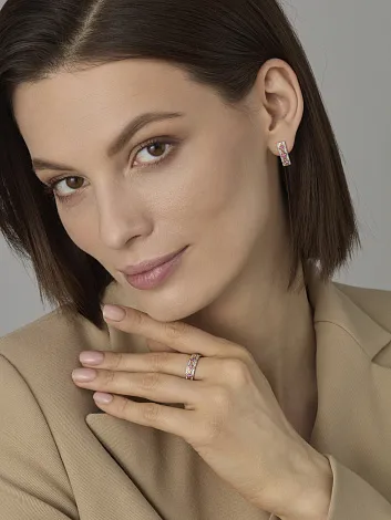 Cercei din aur roșu cu Diamant, Rubin