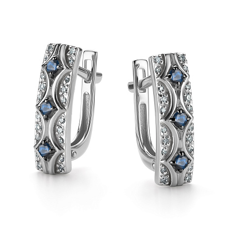 Серьги из белого золота с камнями Бриллиант, Сапфир