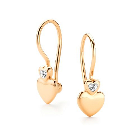 Детские серьги из красного золота с камнями Бриллиант