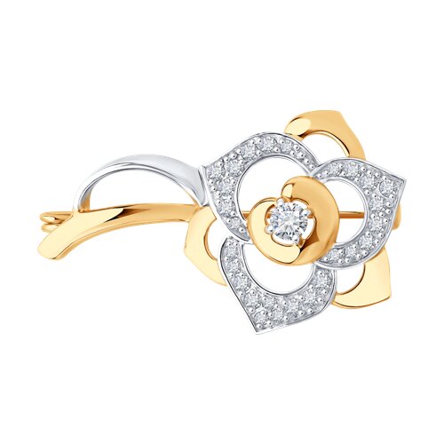 Брошь из красного золота с камнями Фианит