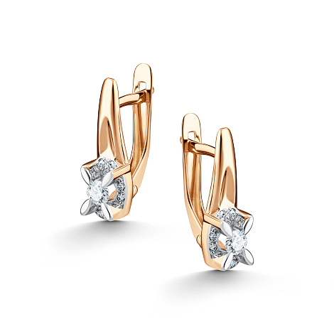 Серьги из красного золота с камнями Бриллиант