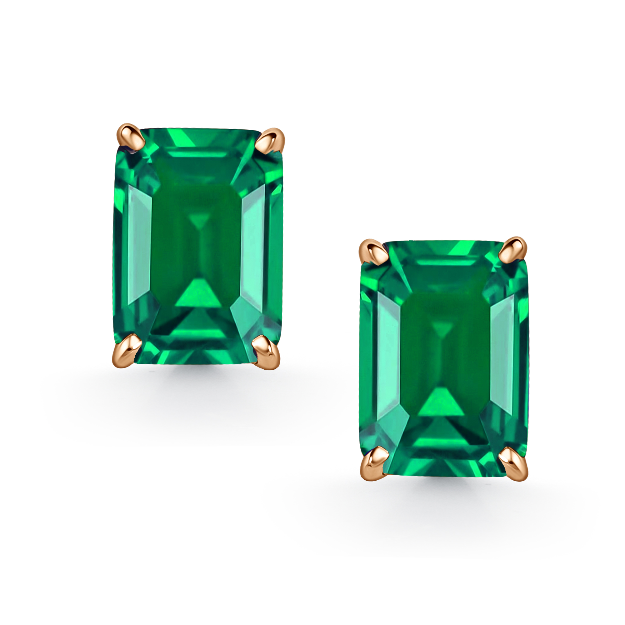 Серьги Пусеты из красного золота с камнями Изумруд гидротермальный