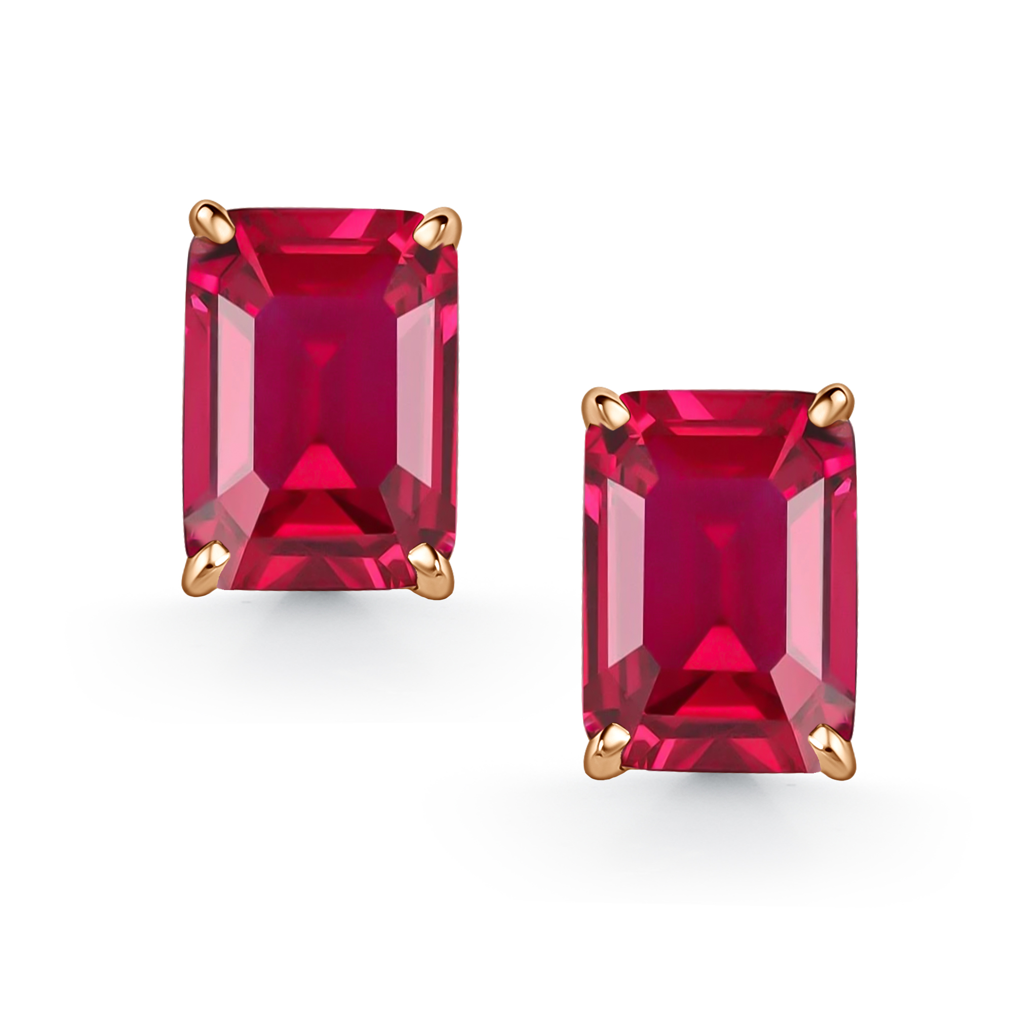 Серьги Пусеты из красного золота с камнями Рубин (синт.)