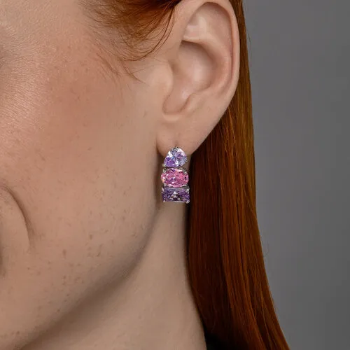 Cercei din argint cu Cubic Zirconia Liliachiu, Cubic Zirconia Roz