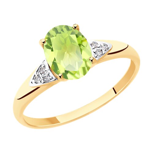 Кольцо из красного золота с камнями Фианит, Хризолит