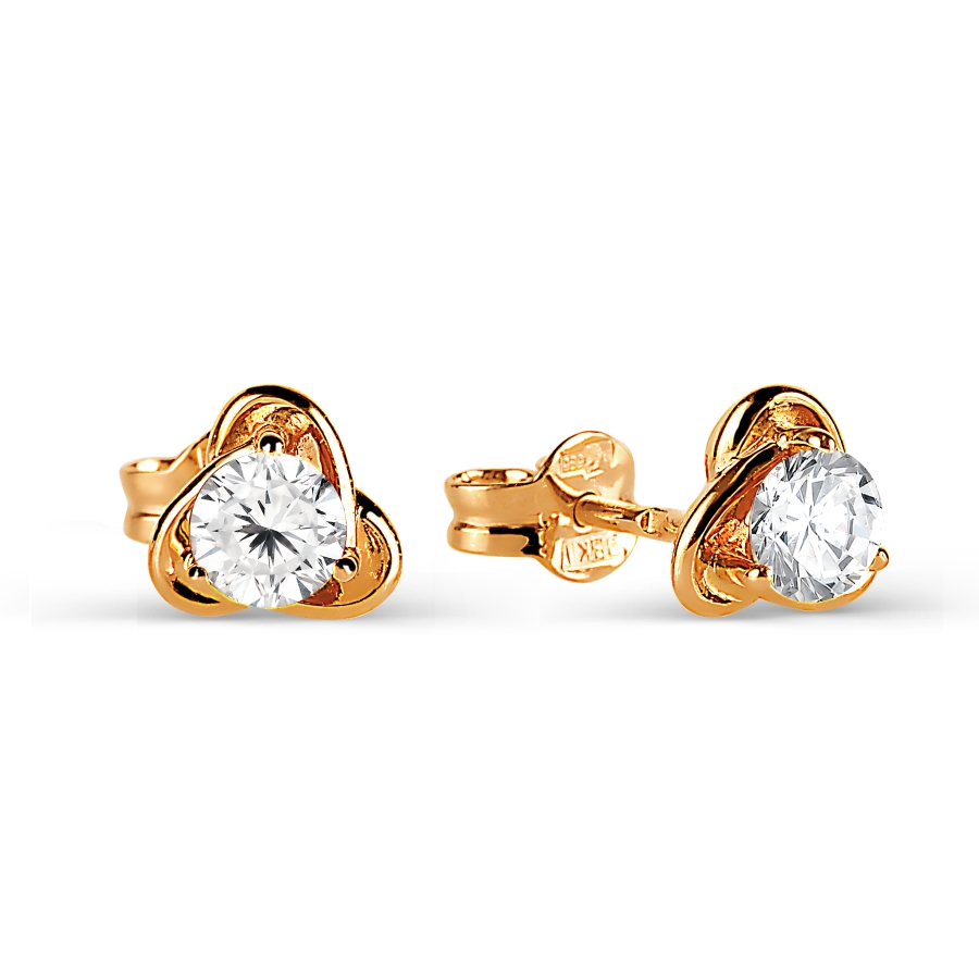Cercei Pusete din aur roșu cu pietre Cubic Zirconia Incolor