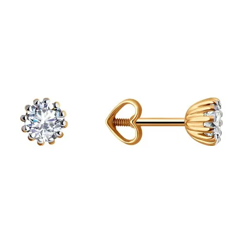 Cercei Pusete din aur roșu cu Cubic Zirconia Incolor