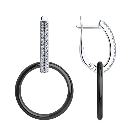 Cercei Suspendați din argint  cu pietre Cubic Zirconia Incolor, Ceramica neagră