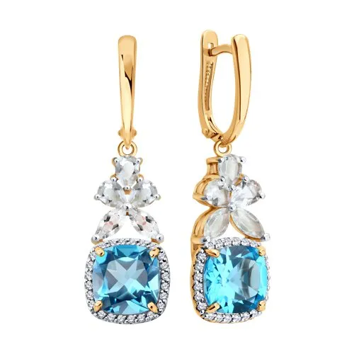 Cercei Suspendați din aur roșu cu Diamant, Cristal de munte și Topaz Swiss