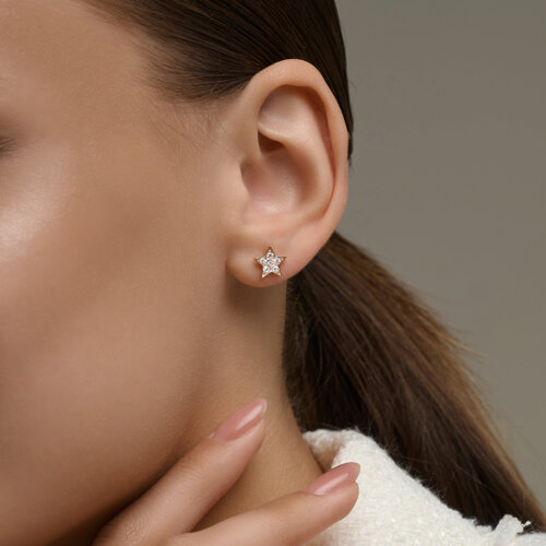 Cercei Pusete din aur roșu cu pietre Cubic Zirconia Incolor