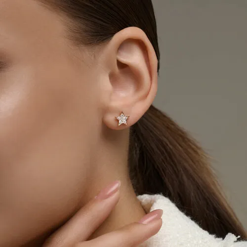 Cercei Pusete din aur roșu cu Cubic Zirconia Incolor