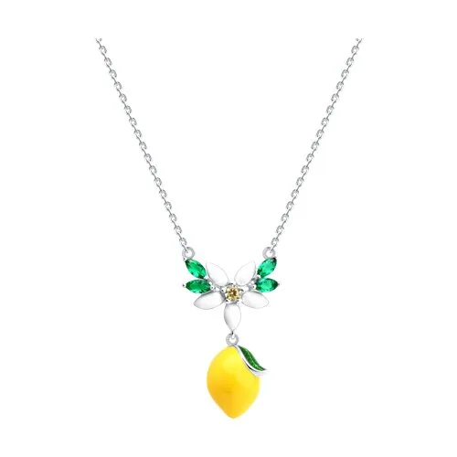 Colier din argint cu Cubic Zirconia Galben, Cubic Zirconia Verde și Emailare