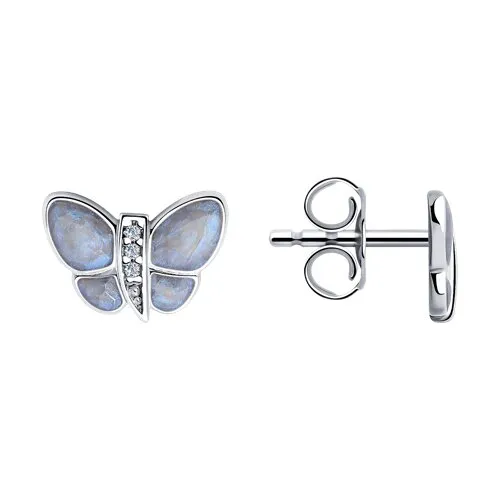 Cercei Pusete din argint cu Cubic Zirconia Incolor, Emailare