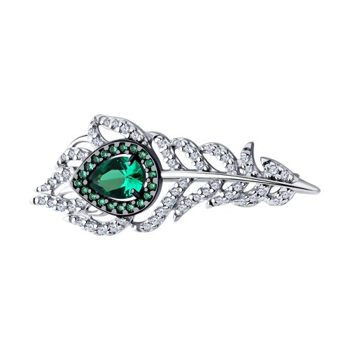 Broșă din argint  cu pietre Cubic Zirconia Incolor, Cubic Zirconia Verde