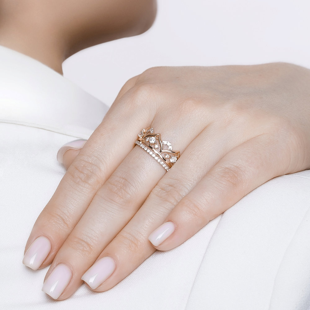 Inel din aur roșu cu pietre Cubic Zirconia Incolor