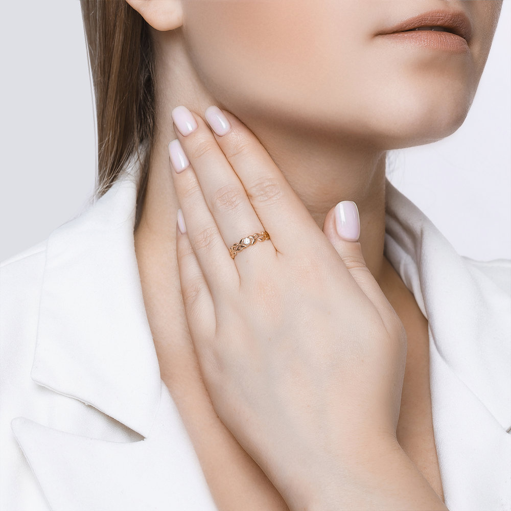 Inel din aur roșu cu pietre Cubic Zirconia Incolor