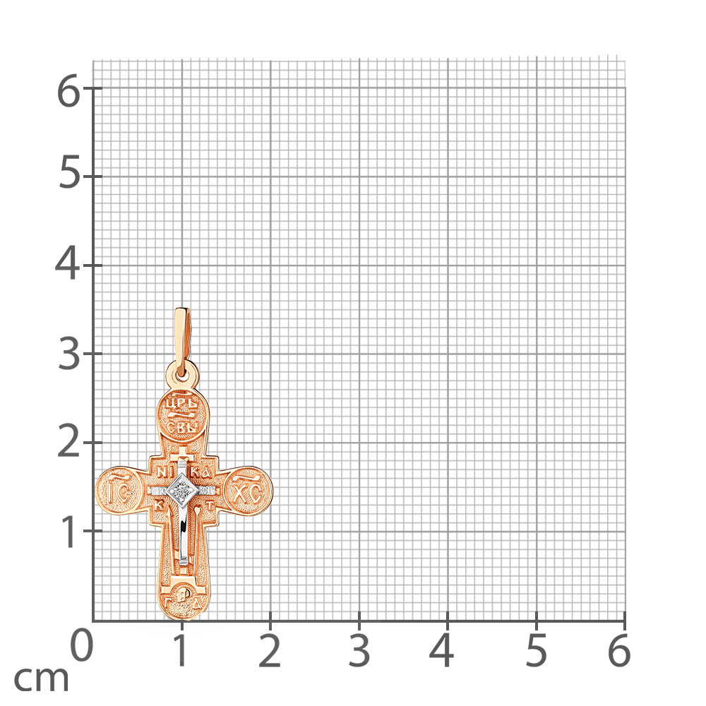 Cruce din aur roșu cu pietre Cubic Zirconia Incolor