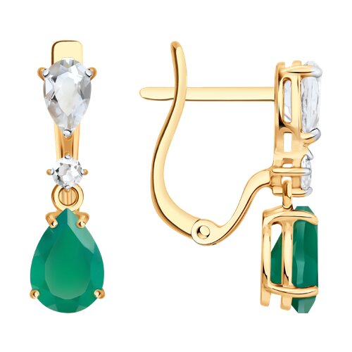 Cercei din aur roșu cu pietre Agat verde, Cristal de munte