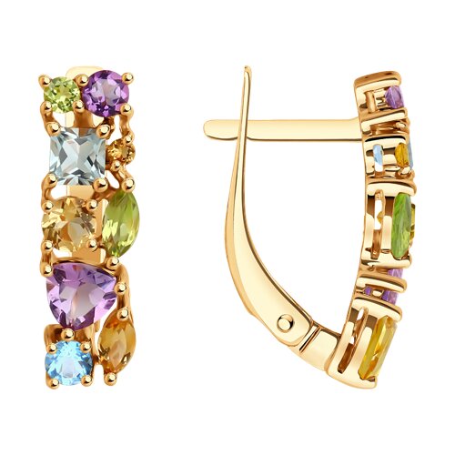 Cercei din aur roșu cu pietre Ametist, Topaz albastru și Topaz Swiss