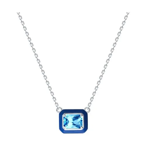 Colier din argint cu Cubic Zirconia Albastru, Emailare