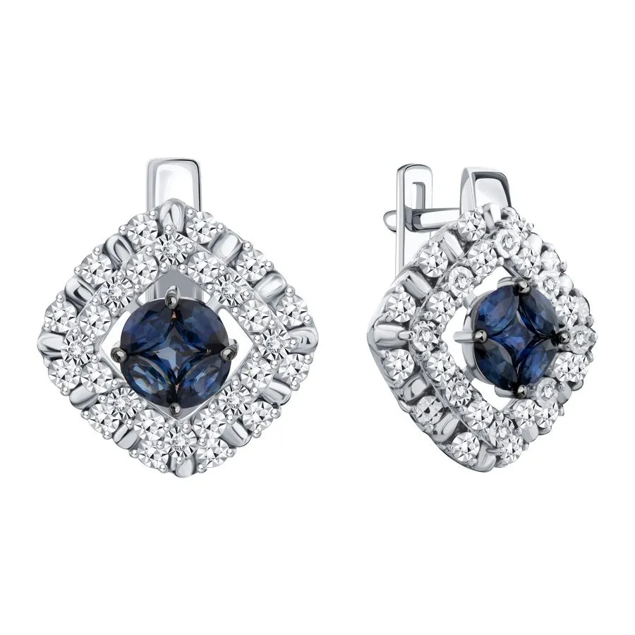 Cercei din aur alb cu Diamant, Safir