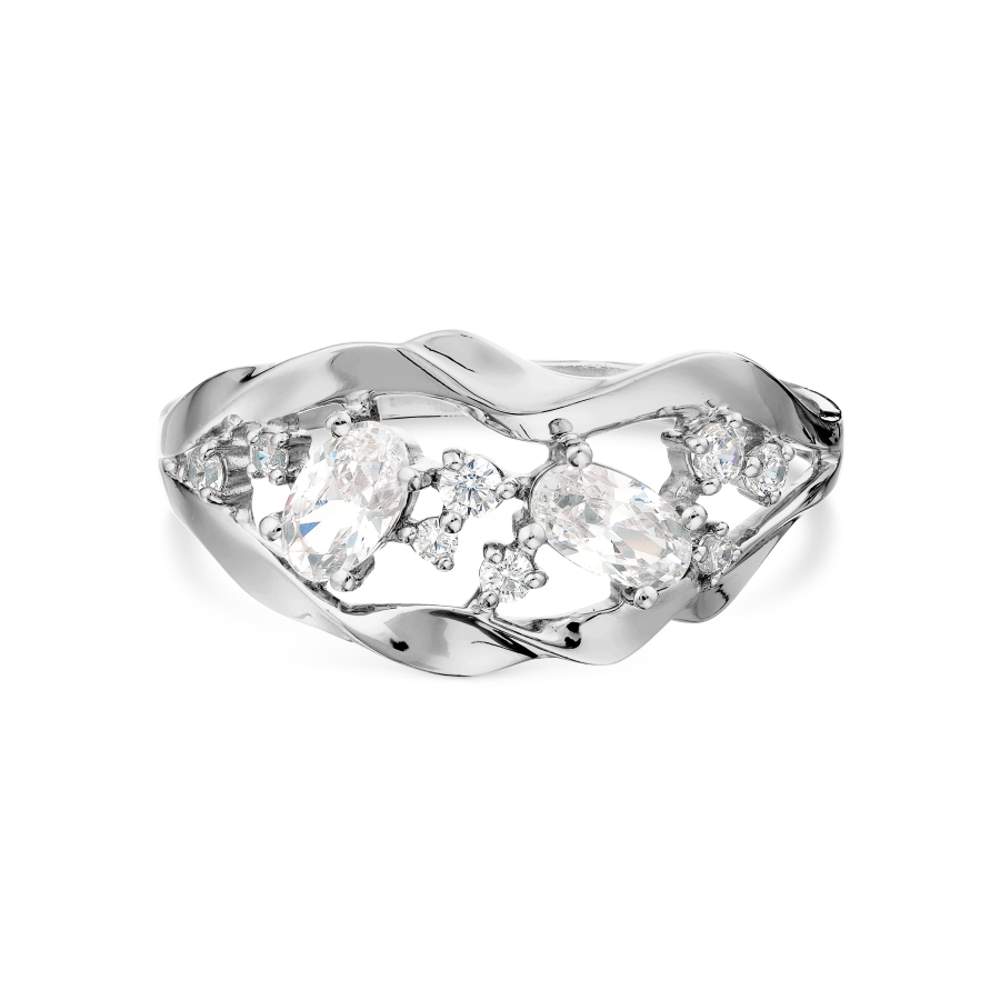 Inel din aur alb cu pietre Cubic Zirconia Incolor