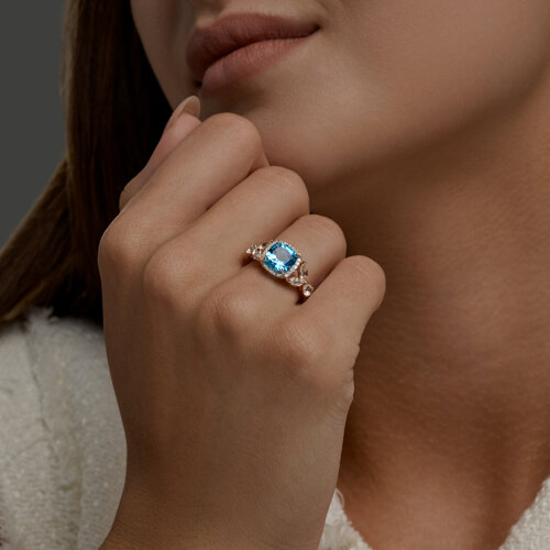 Inel din aur roșu cu pietre Diamant, Cristal de munte și Topaz Swiss