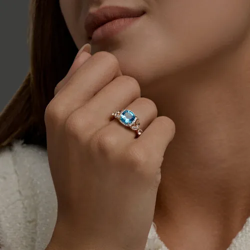 Inel din aur roșu cu Diamant, Cristal de munte și Topaz Swiss
