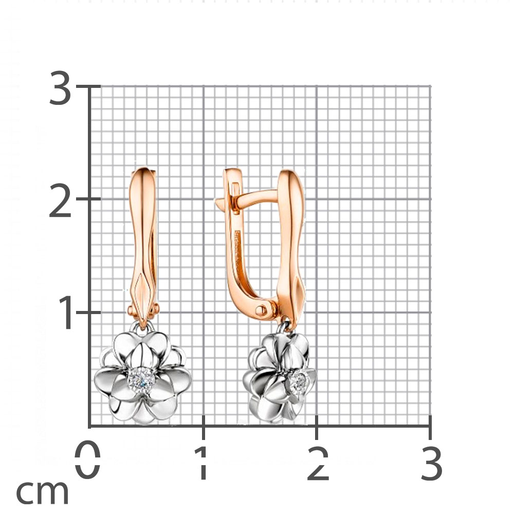 Серьги Длинные из красного золота с камнями Бриллиант