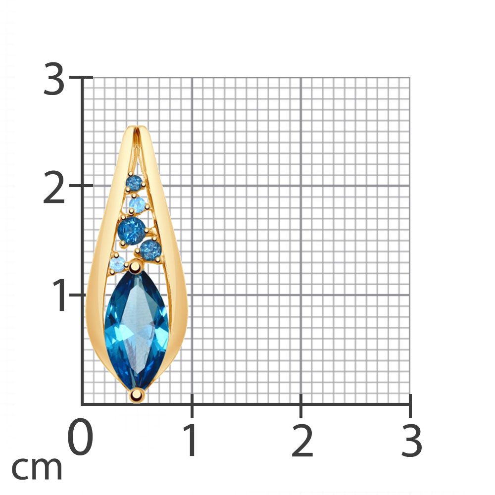 Pandantiv din aur roșu cu pietre Cubic Zirconia Albastru, Topaz London și Topaz Swiss