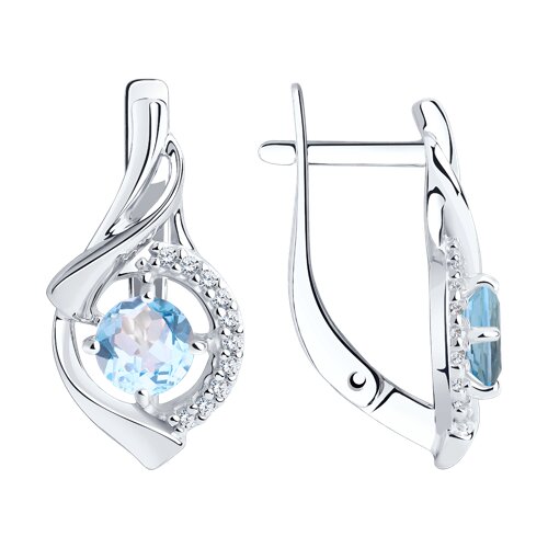 Cercei din argint  cu pietre Cubic Zirconia Incolor, Topaz albastru