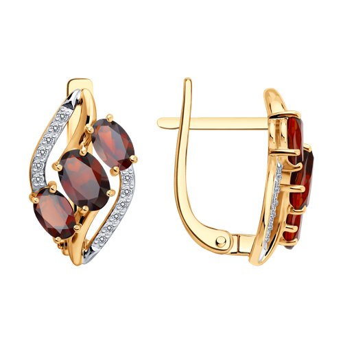 Серьги из красного золота с камнями Фианит, Гранат