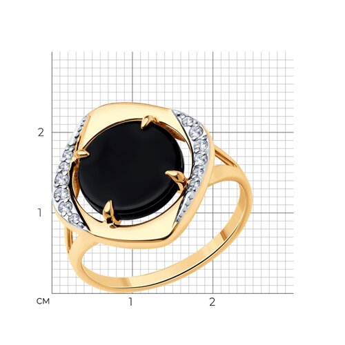 Inel din aur roșu cu pietre Cubic Zirconia Incolor, Agat negru