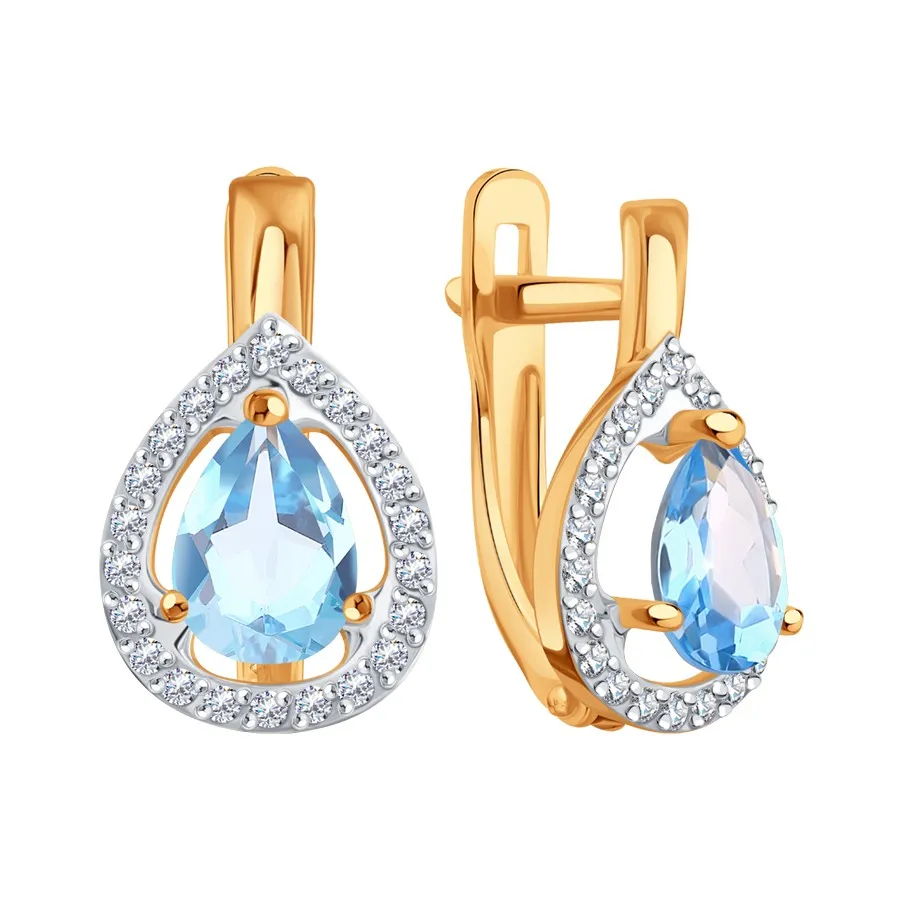 Cercei din aur roșu cu Cubic Zirconia Incolor, Topaz