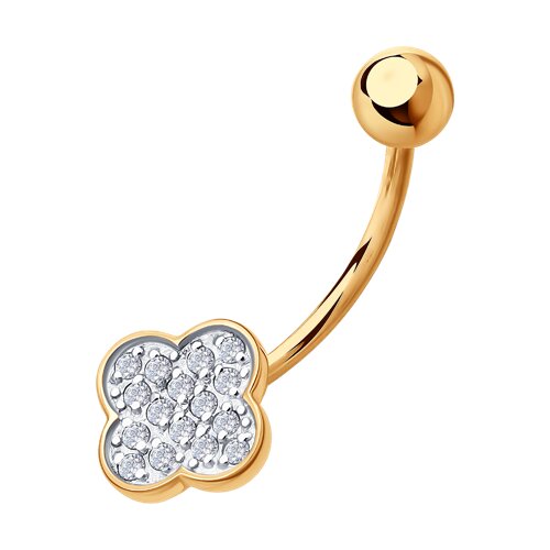 Piercing din aur roșu cu pietre Cubic Zirconia Incolor