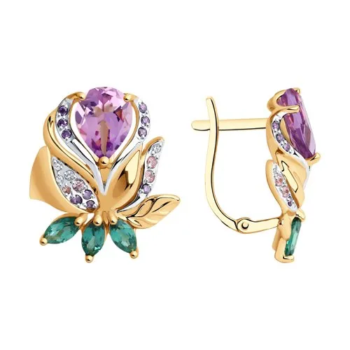Cercei din aur roșu cu Cubic Zirconia Incolor, Cubic Zirconia Roz și Cubic Zirconia Liliachiu