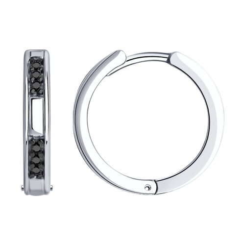 Cercei Creole din argint  cu pietre Cubic Zirconia Negru