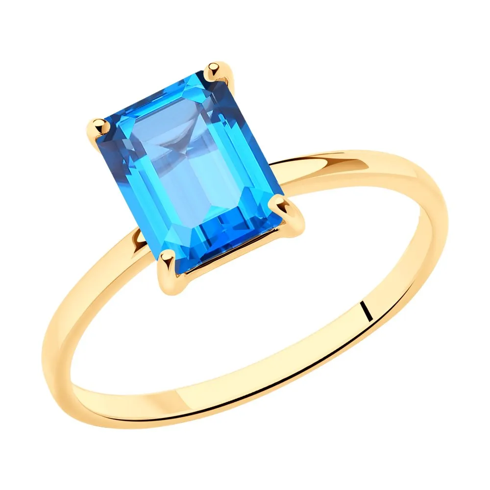 Inel din aur roșu cu Topaz Swarovski Albastru