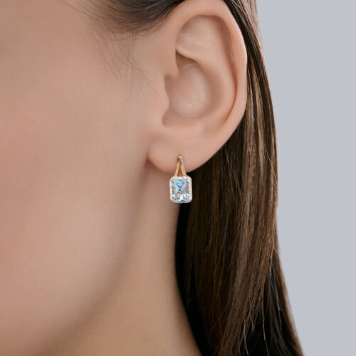 Cercei din aur roșu cu pietre Diamant, Topaz albastru