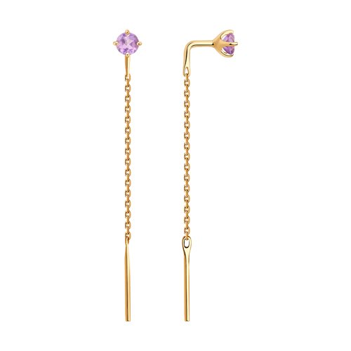 Серьги Продёвки из красного золота с камнями Аметист