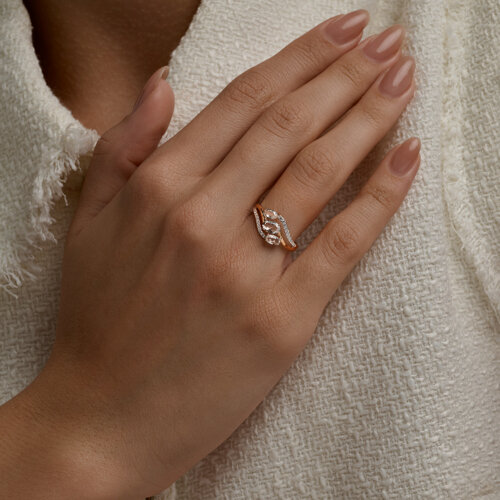 Кольцо из красного золота с камнями Фианит, Горный хрусталь