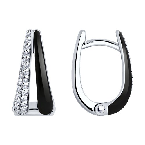 Cercei Creole din argint  cu pietre Cubic Zirconia Incolor, Emailare