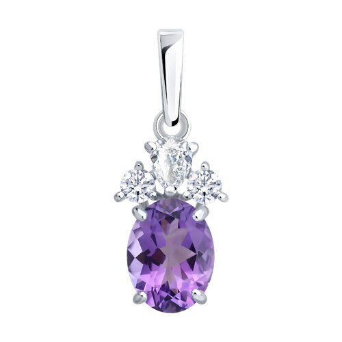 Pandantiv din argint  cu pietre Cubic Zirconia Incolor, Ametist